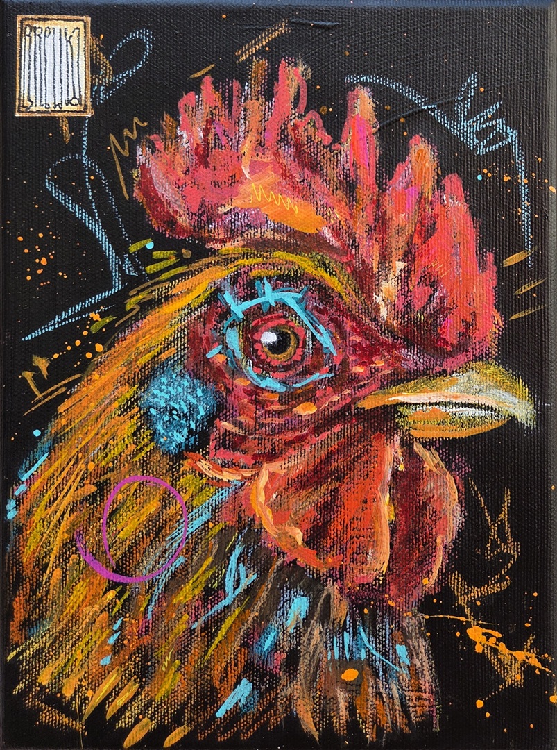 wojciech-brewka-rooster-akryl-płótno-2025-cykl-obrazy-portrety-zwierząt