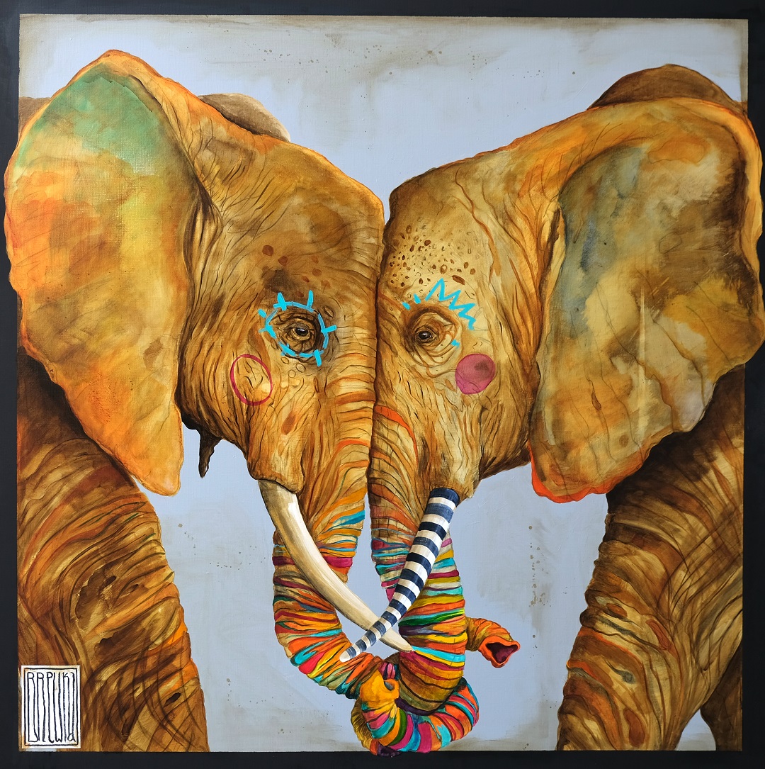 brewka-soulmates-cykl-portrety-zwierzat-akryl-plotno-2021-słonie-elephants