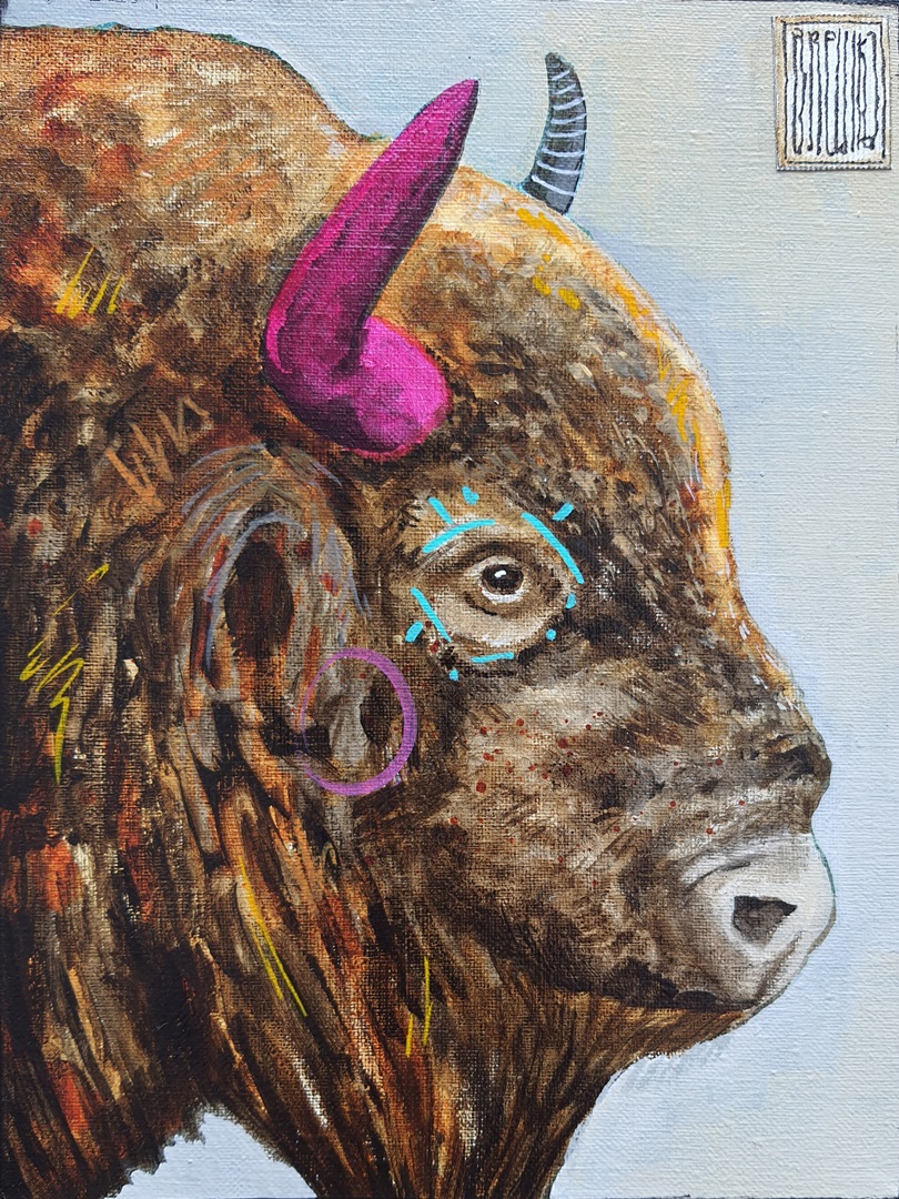 wojciech-brewka-akryl-plotno-2023-cykl-obrazy-portrety-zwierzat-bison-bonasus
